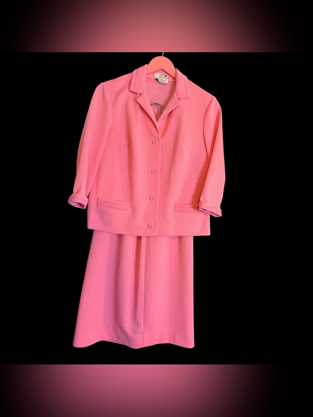 Butte Knit Pink 60s Vintage Mod Mid Century Skirt Suit Sz XS 24" Waist